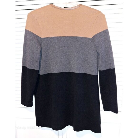 Colorblock Open-Front Cardigan With Faux Leather Trim Pockets By Charter Club Si - Picture 4 of 8